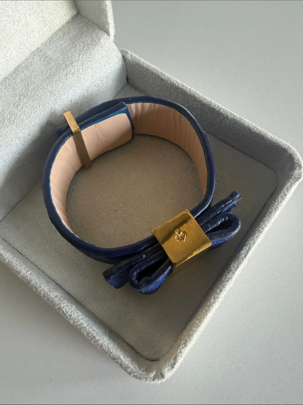 kate spade Royal Blue Leather Bow Bracelet with Gold Hardware - Picture 2 of 3